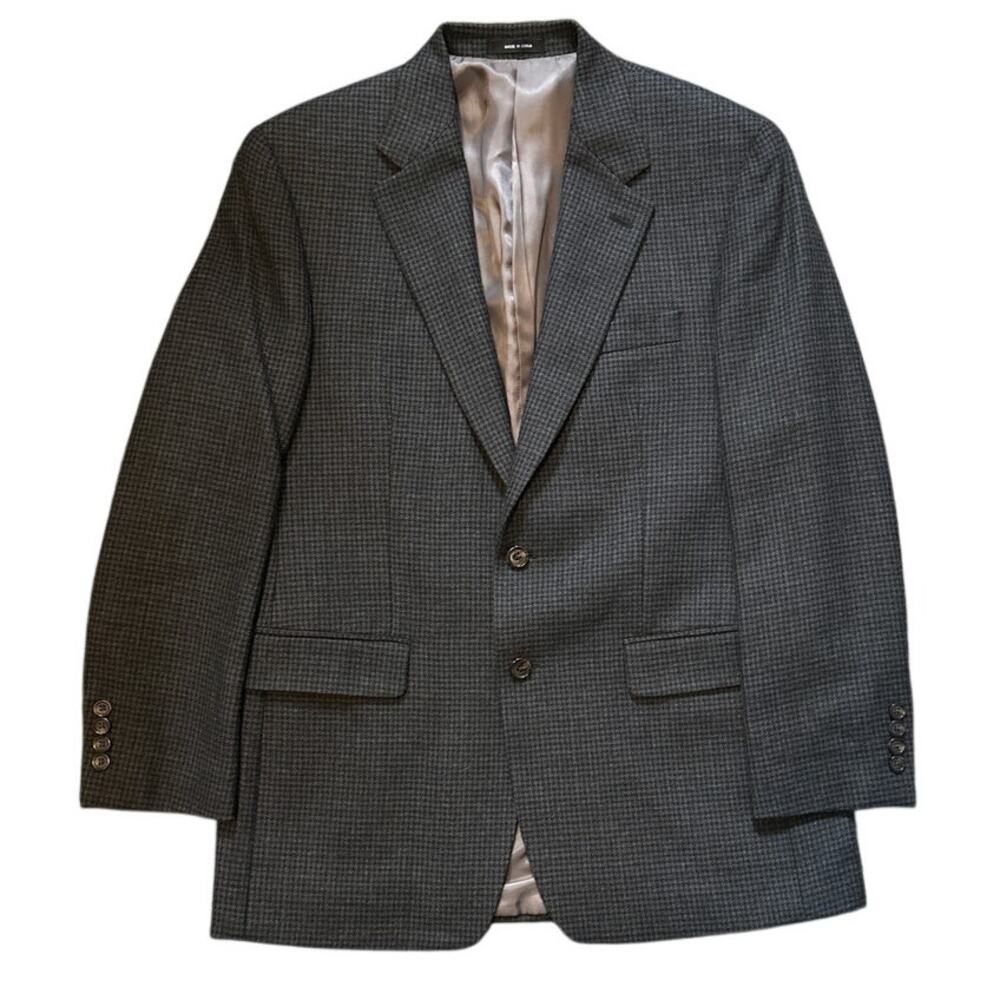 LAUREN RALPH LAUREN Vintage 2000s Lamb's Wool Houndstooth Gray Blazer Size 40R